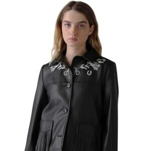 Urban Outfitters Black Vegan Leather Jacket w/ Fringe & Embroidery, EUC, Size L